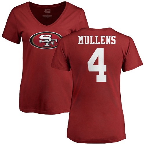 San Francisco 49ers Red Women Nick Mullens Name and Number Logo #4 NFL T Shirt